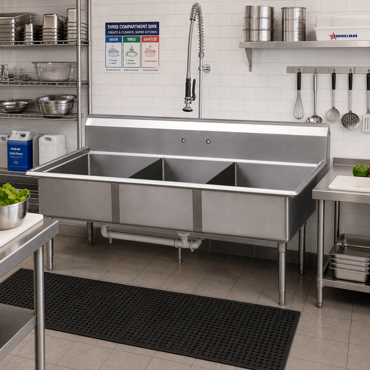 Product image #2 for Omcan 22114 Three-Compartment Pot Sink — 59 Inches W, (3) 18 Inches x 18 Inches x 11 Inches Bowls, 304 Stainless Steel