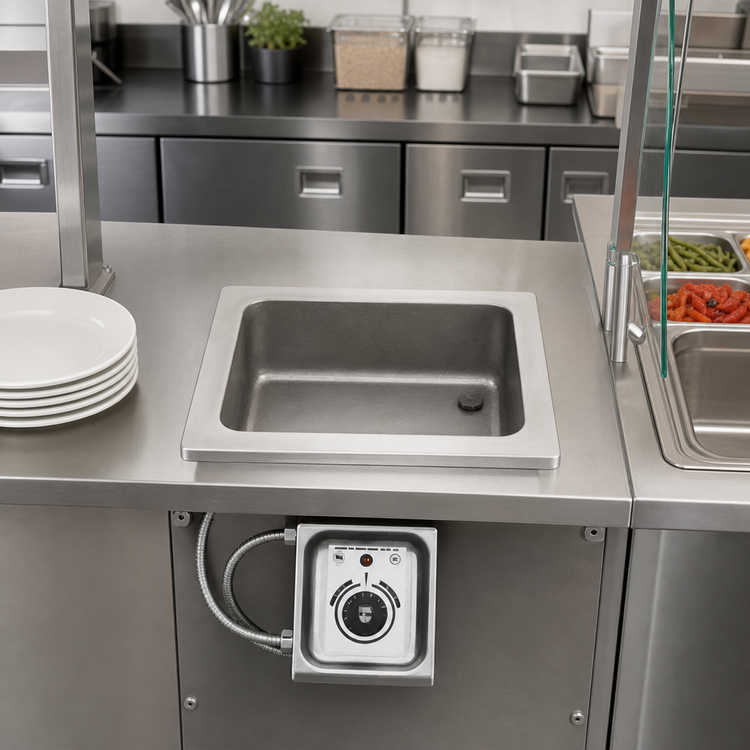 Product image #2 for APW Wyott Insulated Drop-In Electric Hot Food Well with Drain, Wet or Dry, 1 Half-Size Pan, 120V