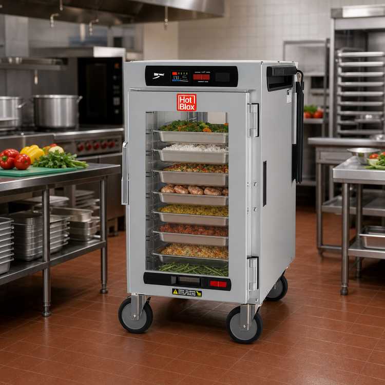 Product image #3 for Metro HotBlox™ Mobile Narrow 8-Pan Pass-Thru Insulated Holding Cabinet, Half-Height, Digital Touchscreen, Clear Front and Rear Doors