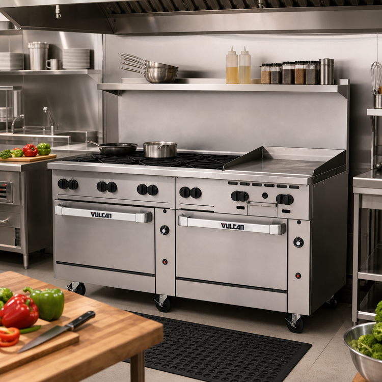 Product image #2 for Vulcan Endurance 72-Inch Gas Restaurant Range with 8 Open Burners, 24-Inch Griddle, and 2 Standard Ovens