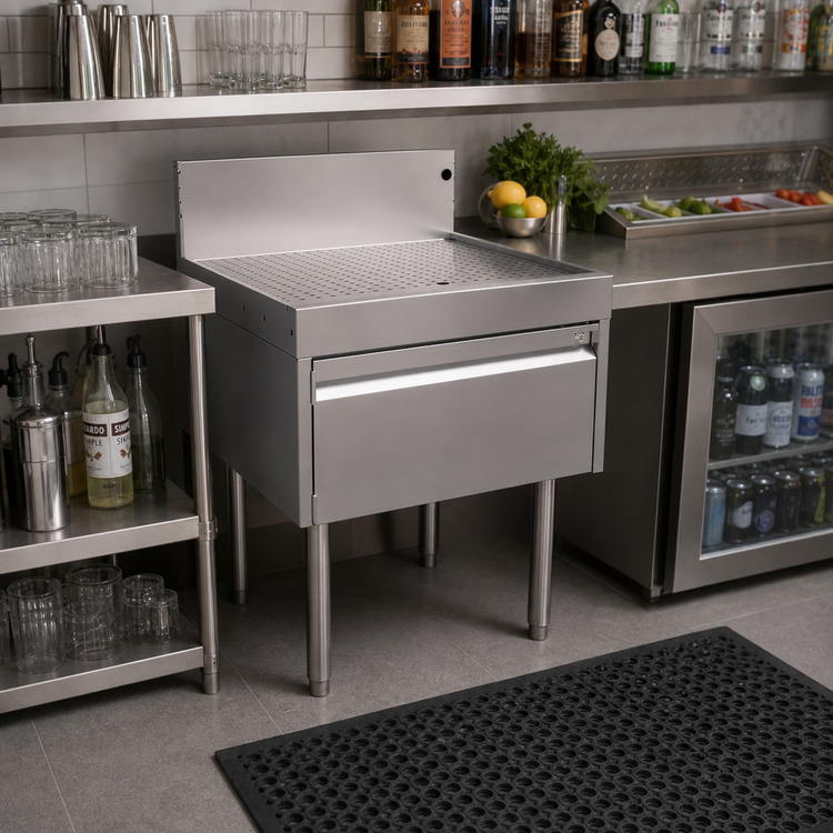 Product image #2 for Glastender Underbar Drainboard Half Cabinet with Door, 24-Inch Wide x 24-Inch Deep, Stainless Steel