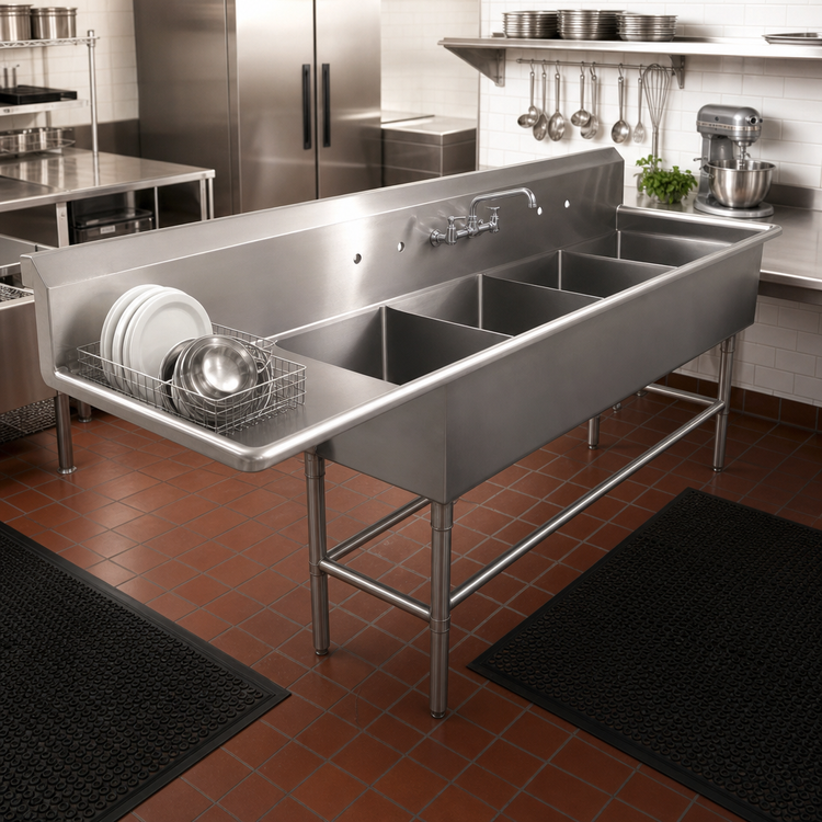 Product image #2 for John Boos Pro-Bowl 4-Compartment Stainless Steel Sink with Left Drainboard, 14-Inch Deep Bowls