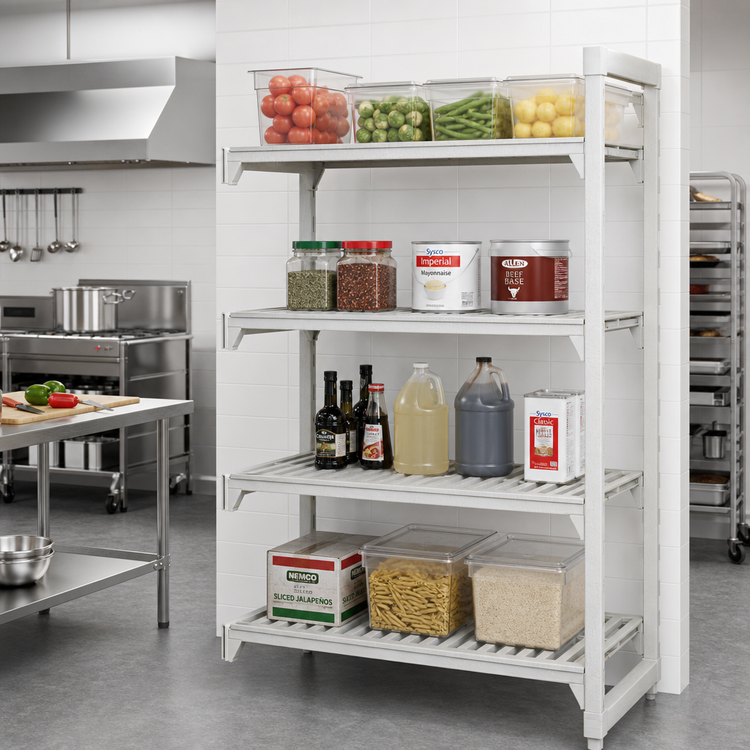 Product image #3 for Cambro Camshelving Premium 4-Shelf Vented Polymer Add-On Shelving Unit, 18 x 48 x 84 Inches, Speckled Gray