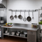 Thumbnail image #2 for Eagle Group SBPR-84-S 84-Inch Wall-Mount Single-Bar Stainless Steel Pot Rack with 7 Double-Prong Hooks