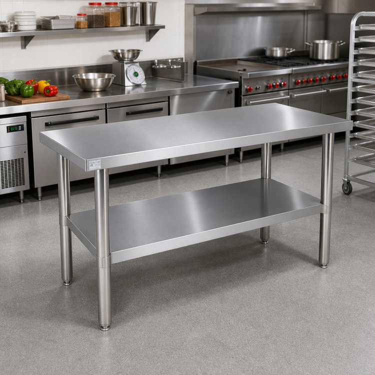 Product image #2 for 48 Inch x 24 Inch 16-Gauge Stainless Steel Commercial Work Table with Undershelf and Adjustable Bullet Feet