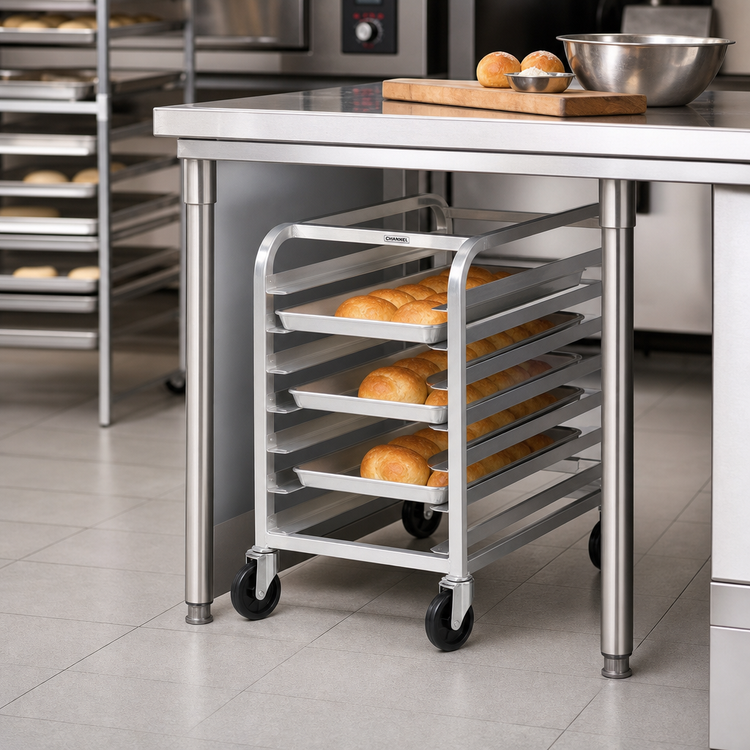 Product image #2 for Channel Manufacturing 432A Under-Counter Aluminum Bun Pan Rack — 20.5 Inches W x 26 Inches D x 23 Inches H, End-Load (Fits 5 18 x 26 or 10 13 x 18 Pans)