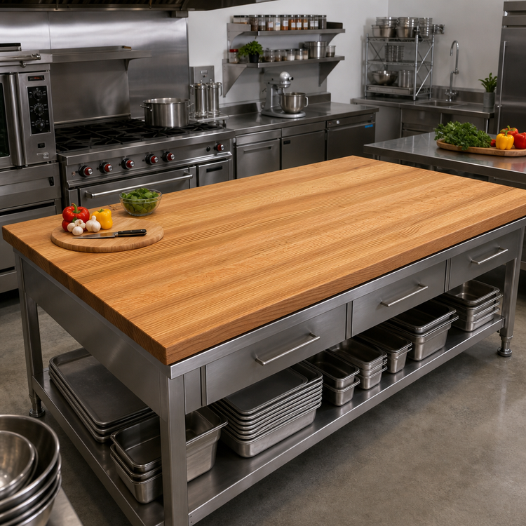 Product image #2 for John Boos Appalachian Edge Grain Red Oak Island Countertop, 84" W x 42" D x 1-1/2" Thick, Varnique Finish