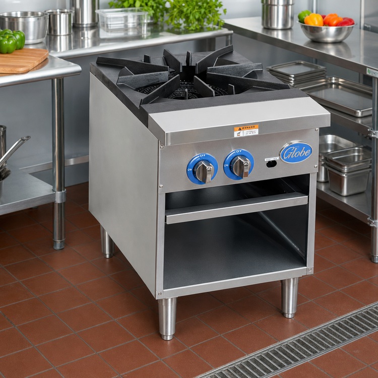 Product image #2 for Globe Single-Section Heavy-Duty Stainless Steel Gas Stock Pot Range with 2-Ring Cast Iron Grate