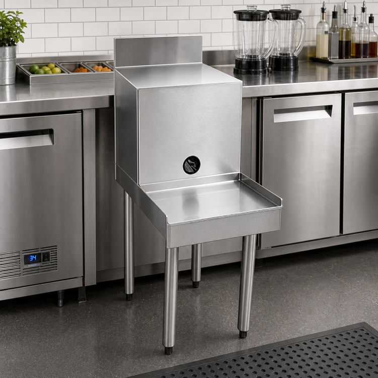 Product image #2 for CHOICE by Glastender Freestanding Stainless Steel Blender Station with Filler Board, Backsplash, and 10-Inch Blender Shelf, 18"W x 29"D