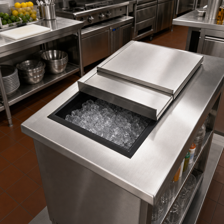 Product image #2 for BK Resources Drop-In Ice Bin with Sliding Cover, Without Cold Plate, 304 Stainless Steel