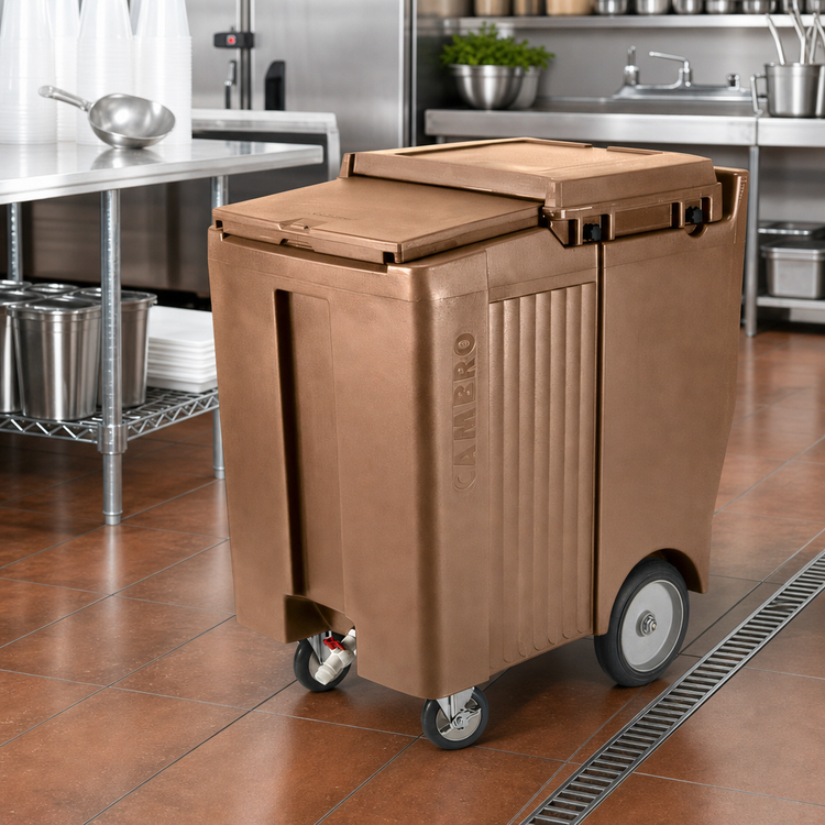 Product image #3 for Cambro SlidingLid Tall Mobile Ice Caddy with Easy Wheels, 200 lb Capacity, Coffee Beige