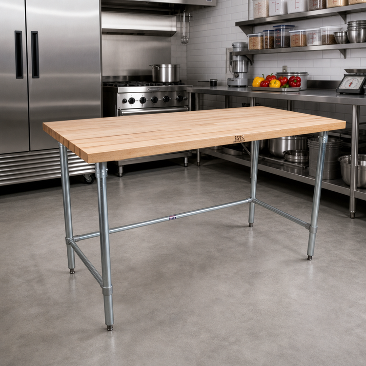 Product image #2 for BK Resources 60 Inch x 30 Inch Hard Maple Flat Top Work Table with Stainless Steel Open Base