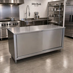 Thumbnail image #2 for John Boos 4CS4-3684 84"W x 36"D Stainless Steel Enclosed Work Table with Sliding Doors, 14-Gauge 300 Series Top