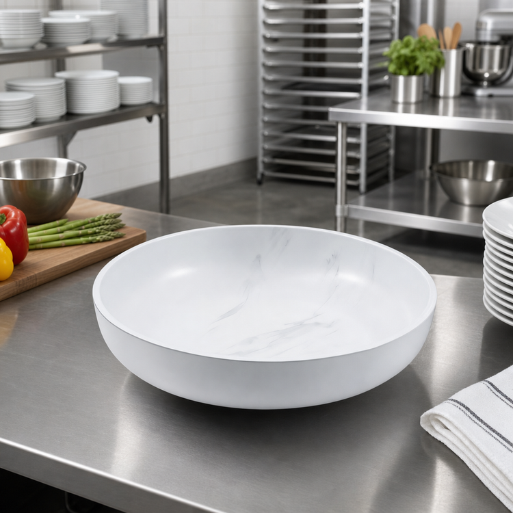 Product image #3 for American Metalcraft White Marble Melamine Serving Bowl, 235 oz., 14-3/4 Inch Dia.