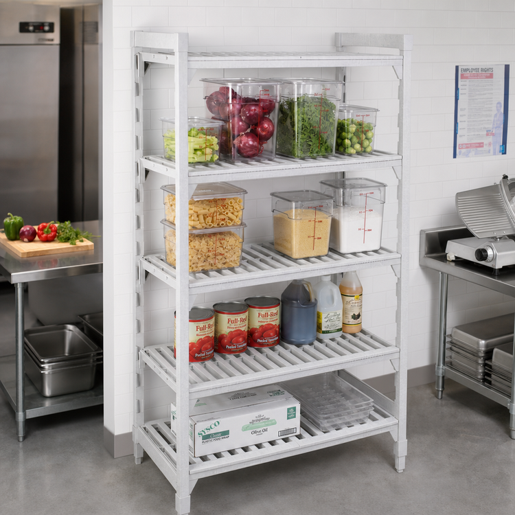 Product image #3 for Cambro Camshelving Premium 4-Tier Vented Stationary Polymer Shelving Starter Unit, 24 x 48 x 84 Inches, Speckled Gray
