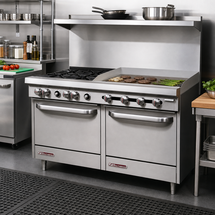 Product image #2 for Southbend S-Series 60-Inch Natural Gas Restaurant Range with 48-Inch Thermostatic Griddle, 2 Open Burners, Convection Oven, and Cabinet Base