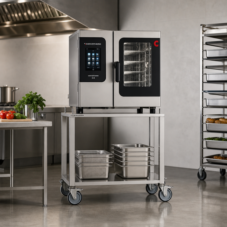 Product image #2 for Convotherm Stainless Steel Open Oven Stand with Storage Shelf for C4 6.20 and 10.20 Combi Ovens