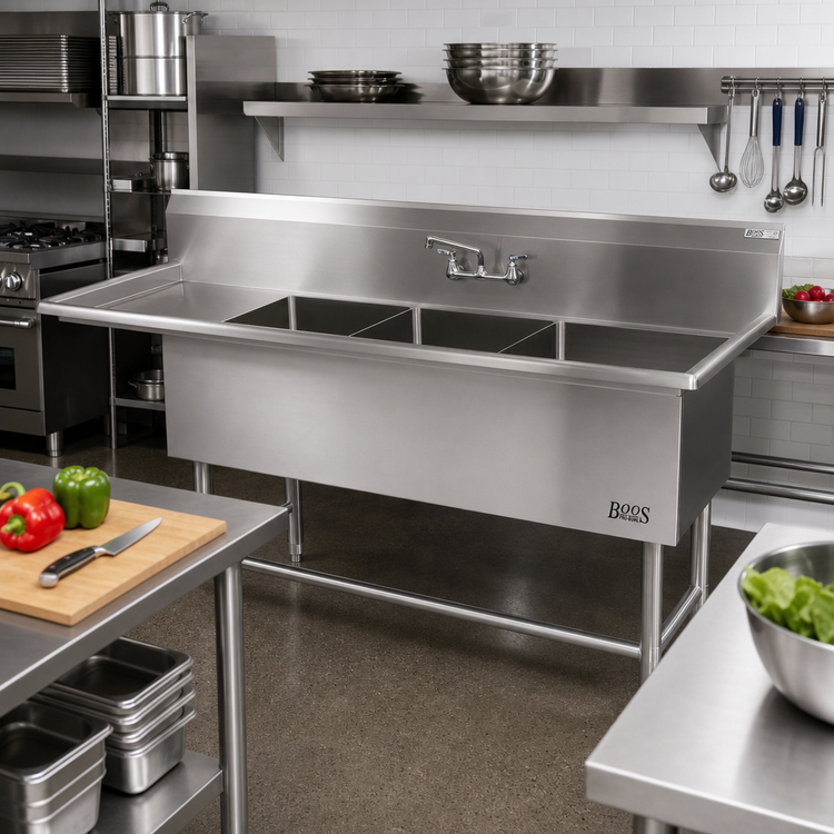 Product image #2 for John Boos Pro-Bowl 3-Compartment Sink with 24-Inch Left Drainboard, 82-3/16 Inches Long