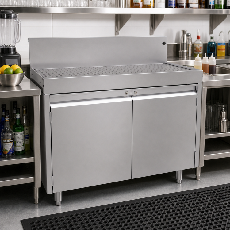 Product image #2 for CHOICE 48-Inch W x 24-Inch D Stainless Steel Open Front Underbar Drainboard Cabinet Base