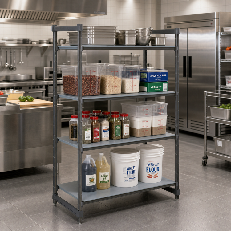 Product image #2 for Cambro Camshelving Basics Plus Stationary Solid Starter Unit, 24 x 60 x 72 Inches, 4-Tier, Brushed Graphite