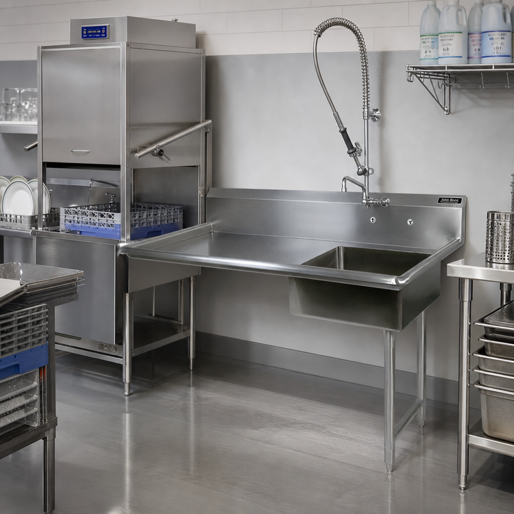 Product image #2 for John Boos 60-Inch Undercounter Straight Soiled Dishtable with Right-To-Left Operation and 20-Inch Pre-Rinse Sink