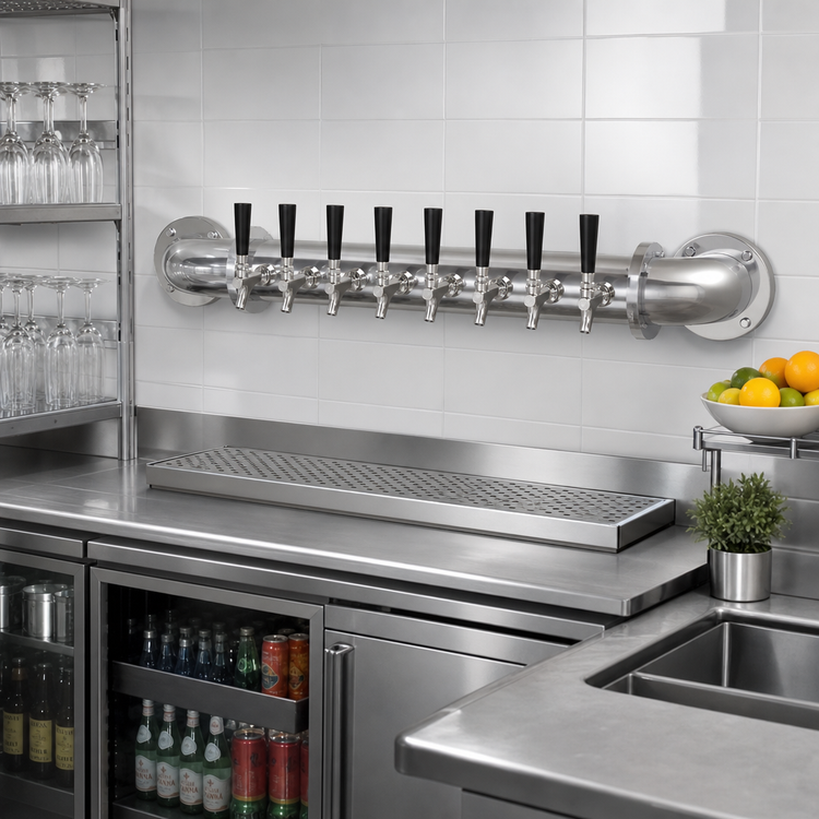 Product image #2 for Glastender Pipe Wall 8-Faucet Glycol-Cooled Draft Dispensing Tower, Wall-Mounted, Stainless Steel