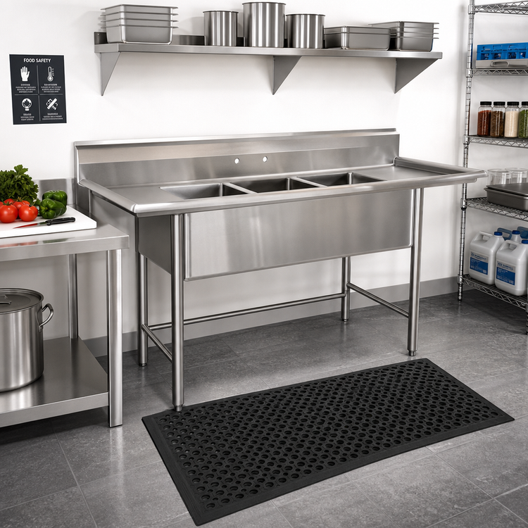 Product image #2 for Eagle Group S14 Series 67-1/2 Inch 2-Compartment Sink with Right Drainboard, 14 Gauge 304 Stainless Steel