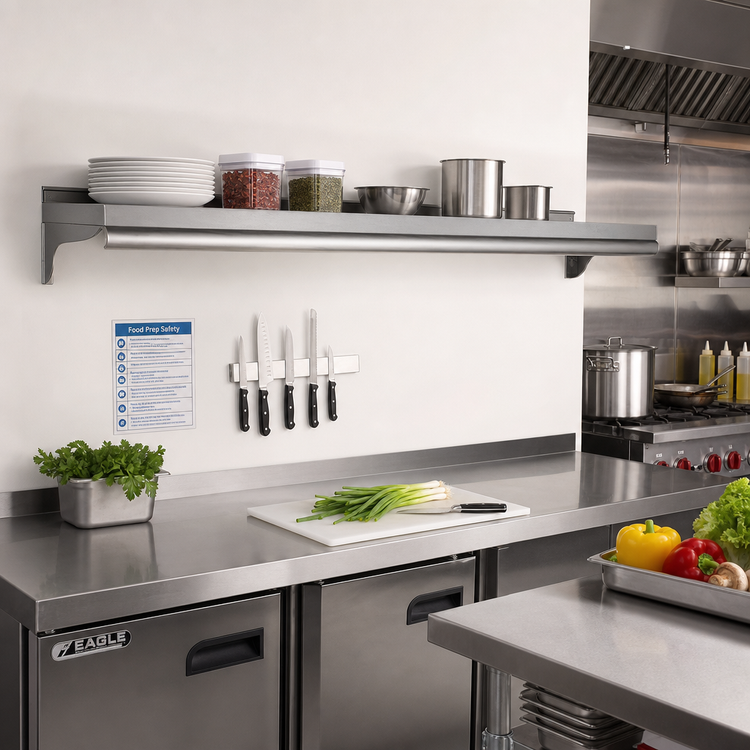 Product image #2 for Eagle Group 60-Inch x 12-Inch Wall-Mounted 16 Gauge Type 430 Stainless Steel Shelf
