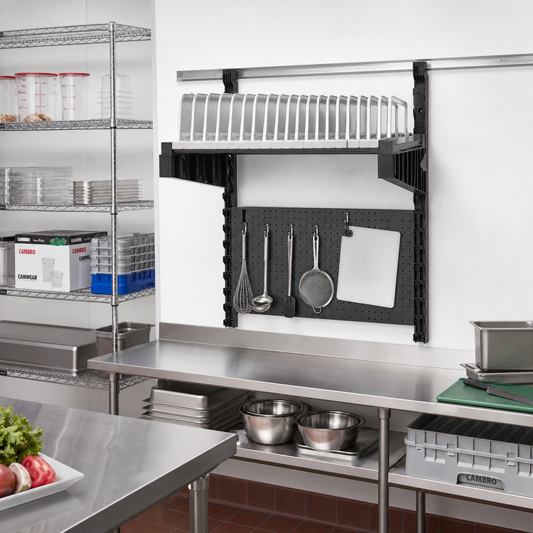 Product image #2 for Cambro Camshelving Elevation Wall-Mounted Drying Rack Shelf Kit Starter Unit, 18 x 36 Inches, 20 Slots