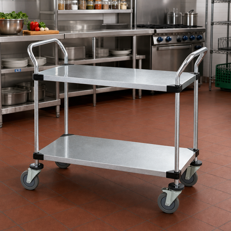 Product image #2 for Quantum 48-Inch x 18-Inch Two-Shelf Galvanized Solid Utility Bus Cart