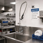 Thumbnail image #2 for BK Resources WorkForce BKF-VSMPR-WB-AF10-G 8-Inch Splash-Mount Pre-Rinse Assembly with 10-Inch Swing-Spout Add-On Faucet