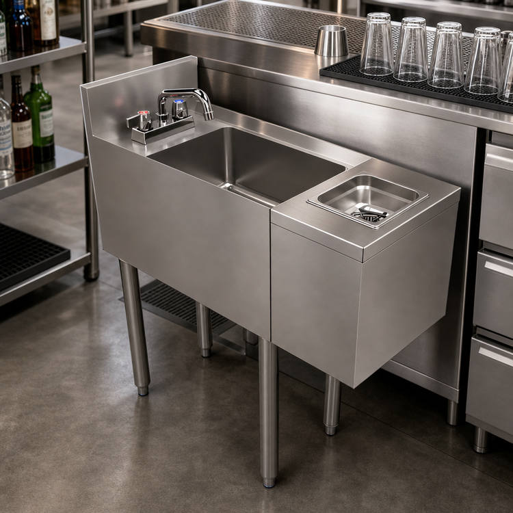 Product image #2 for BK Resources Underbar 12-Inch Glass Rinser Hand Sink with Push-Down Rinser and Deck-Mount Faucet