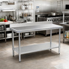 Thumbnail image #2 for Eagle Group Spec-Master T24108EM-BS 108-Inch x 24-Inch 14-Gauge Stainless Steel Work Table with 4-1/2-Inch Backsplash and Adjustable Undershelf