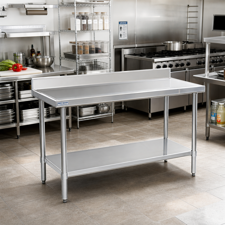 Product image #2 for Spec-Master Marine Series 108-Inch x 24-Inch Stainless Steel Work Table with 4-1/2-Inch Backsplash and Undershelf