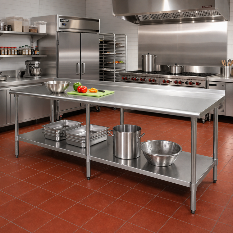 Product image #2 for Eagle Deluxe Series Stainless Steel Work Table with Rear Upturn and Adjustable Undershelf, 144-Inch x 36-Inch