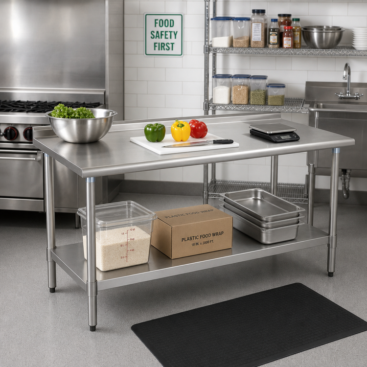 Product image #2 for BlendPort Budget Series 84-Inch x 24-Inch 430 Stainless Steel Work Table with Rear Upturn and Adjustable Undershelf