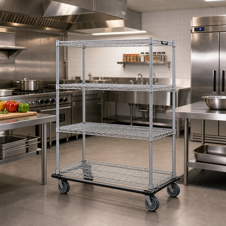 Product image #2 for Metro Super Erecta 4-Shelf Chrome Wire Dolly Truck, 36 x 24 Inches
