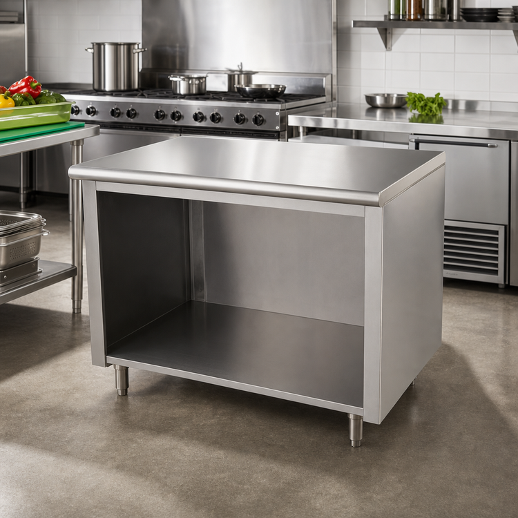 Product image #2 for Advance Tabco 60" x 30" Open Front Cabinet Base Work Table with 14 Gauge 304 Stainless Steel Top