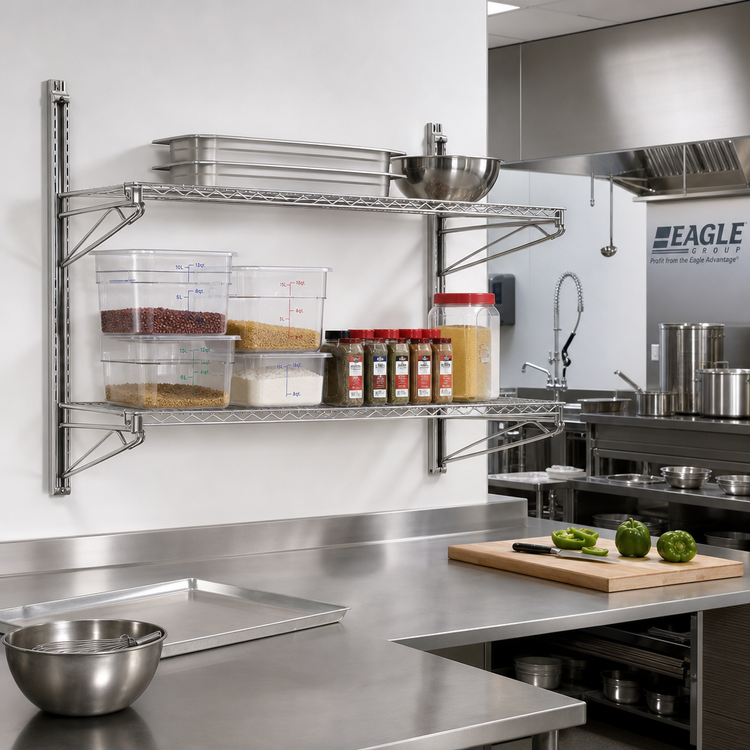 Product image #2 for Eagle Group 24-Inch Deep Stainless Steel Single End Shelf Bracket for Adjustable Post Wire Wall Mounts