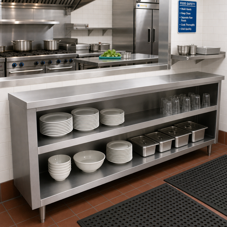 Product image #2 for Advance Tabco Special Value Series Stainless Steel Dish Cabinet with Open Base and Mid-Shelf, 72 x 15 x 35-1/2 Inches