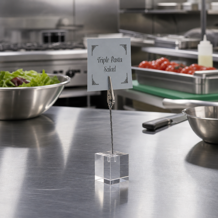 Product image #2 for Clear Acrylic Alligator Clip Menu Card Holder with Square Base, 4.25 Inch