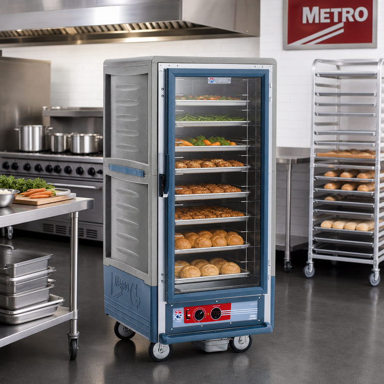 Product image #2 for Metro C5 3 Series 3/4 Height Mobile Heated Holding Cabinet with Gray Insulation Armour, Clear Polycarbonate Door, and Fixed Wire Slides