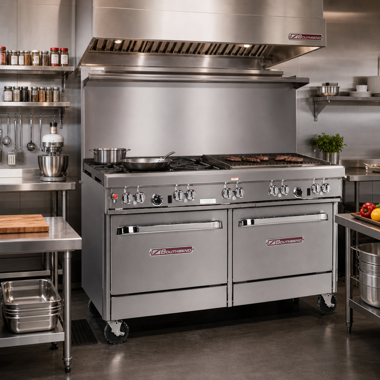 Product image #2 for Southbend Ultimate 60-Inch Gas Restaurant Range with 4 Star/Sauté Burners, 36-Inch Charbroiler, and 2 Convection Ovens