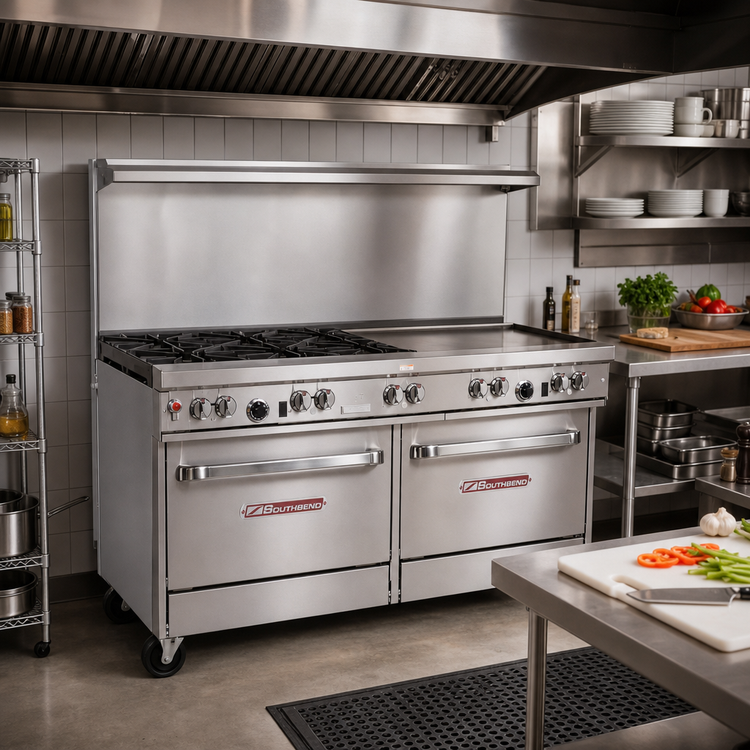 Product image #2 for Southbend Ultimate 60-Inch Gas Restaurant Range with 2 Non-Clog Burners, 48-Inch Griddle, Standard Oven and Cabinet Base