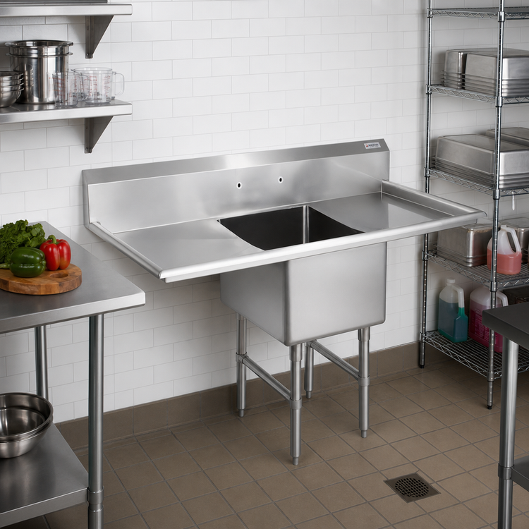 Product image #2 for John Boos B-Series 1-Compartment Stainless Steel Sink with 2 Drainboards and 10-Inch Backsplash, 57-1/4 Inch W