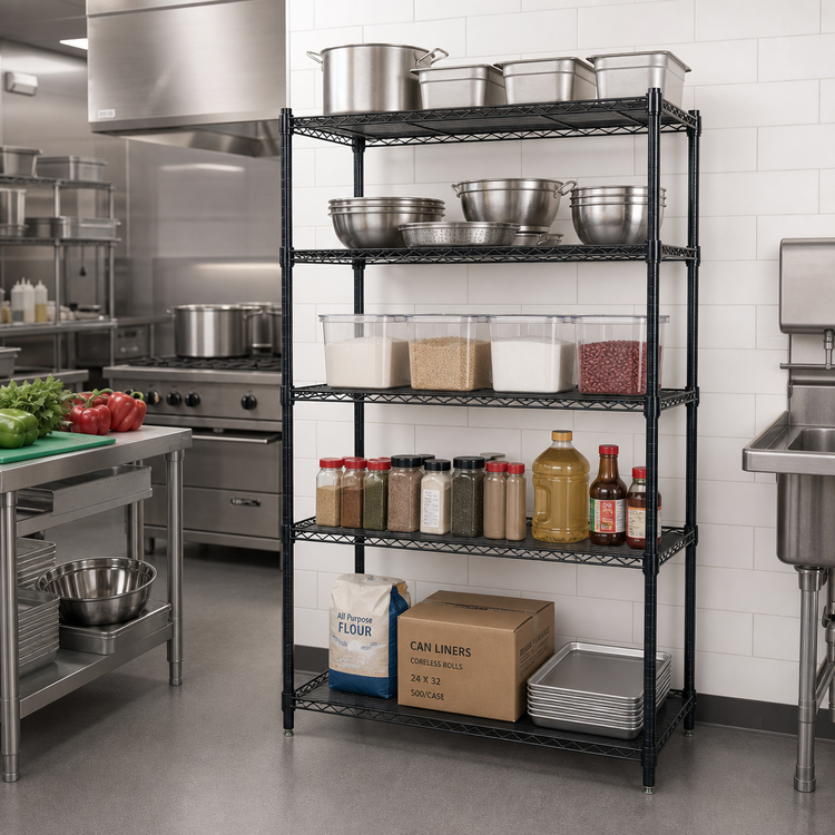 Product image #2 for Quantum 48"W x 24"D x 63"H Black Epoxy Wire Shelving Starter Kit, 5 Shelves