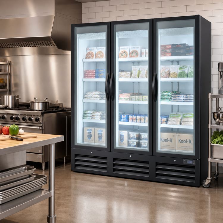 Product image #2 for Kool-It 3-Section Glass Door Freezer Merchandiser, 81 Inch Wide, Bottom-Mounted Self-Contained, R290