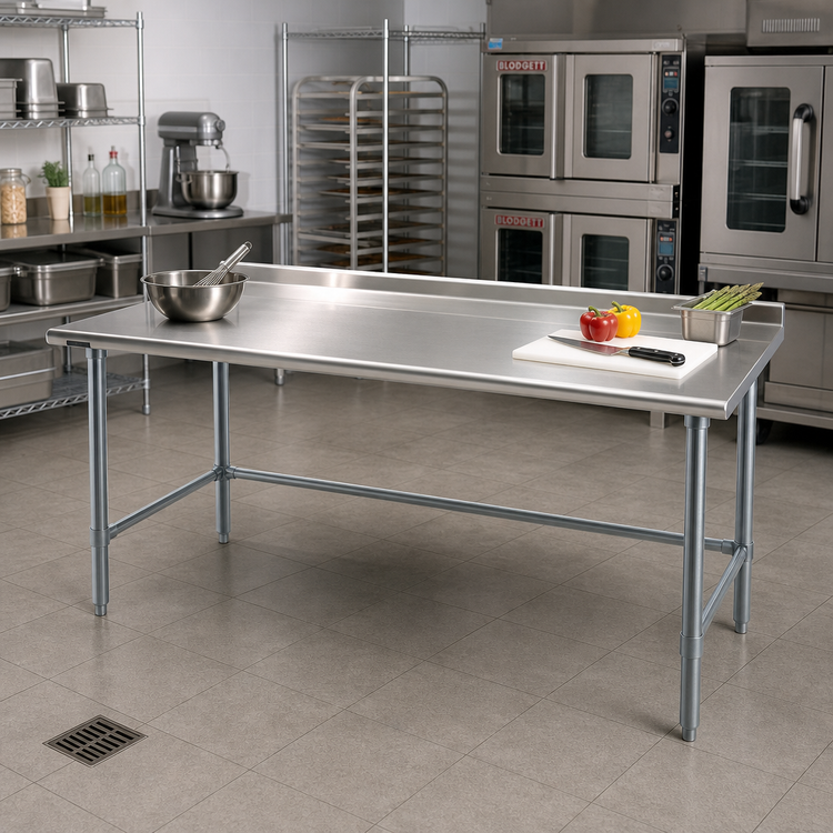 Product image #2 for Eagle Group Spec-Master 120" W x 36" D Stainless Steel Work Table with 1-1/2" Rear Upturn and Galvanized Tubular Base