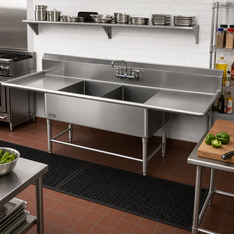 Product image #2 for John Boos Pro-Bowl 2-Compartment Sink with Dual 24-Inch Drainboards, 14-Inch Deep Bowls, 91-1/4-Inch Wide