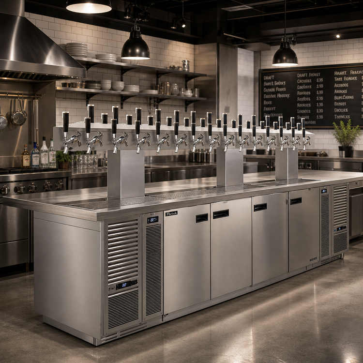 Product image #2 for Perlick 4006-16BX16B Back-to-Back Bridge Tee Glycol-Cooled Draft Beer Tower with 32 Faucets